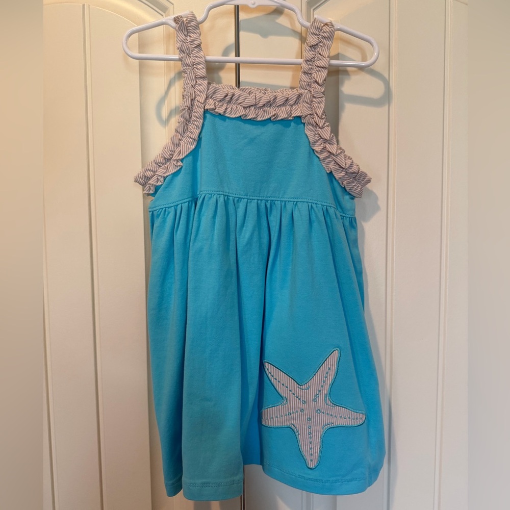 Just Blanks Turquoise Girls Sundress with Striped Starfish Applique 3T